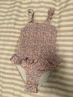 Zara Floral Ruffled One-Piece Swimsuit - Orange & Lavender